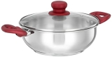 Amazon Brand – Solimo Stainless Steel Heavy Bottom Kadhai With Glass Lid |Three Layer Impact Forged Bottom|Durable|Soft Touch Handles And Knob|2L | Silver
